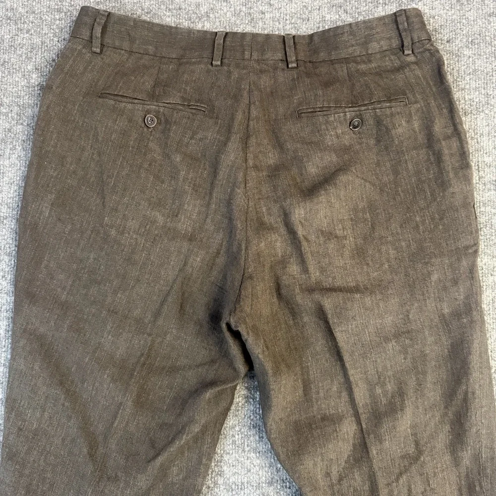 Todd Snyder Linen Dress Pants Men 34x32 Brown Flat Front Made in Portugal(34x27)